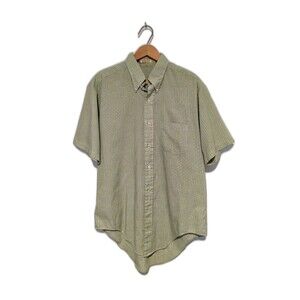 Men's VTG 50s Green White Striped Dress Shirt Cotton Dacron Blend  47 In M/L